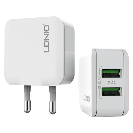 LDNIO A2201 2.4A Dual USB Charging Head Travel Direct Charge Mobile Phone Adapter Charger With Type-C Data Cable(EU Plug)-garmade.com