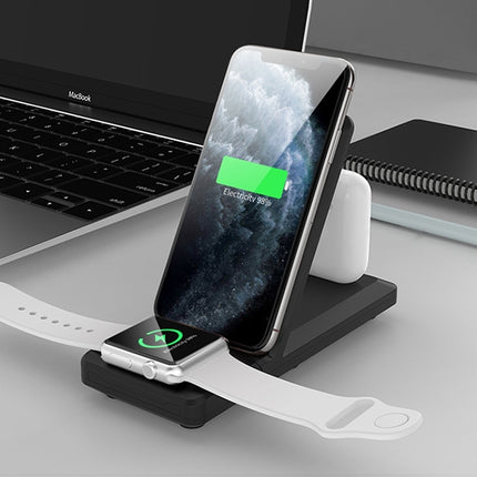 H6 3 in 1 Portable Folding Wireless Charger for iPhone + iWatch + AirPods(Black)-garmade.com