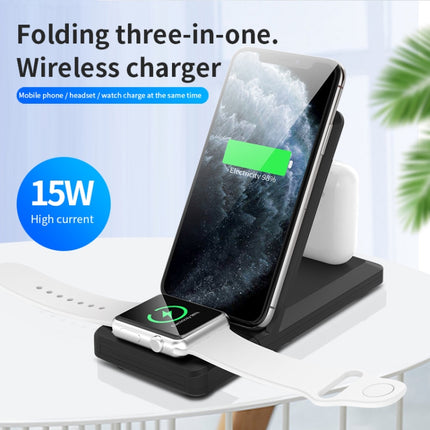 H6 3 in 1 Portable Folding Wireless Charger for iPhone + iWatch + AirPods(Black)-garmade.com