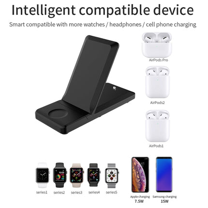 H6 3 in 1 Portable Folding Wireless Charger for iPhone + iWatch + AirPods(Black)-garmade.com