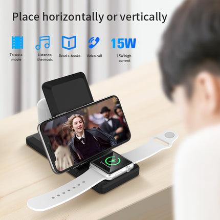 H6 3 in 1 Portable Folding Wireless Charger for iPhone + iWatch + AirPods(White)-garmade.com