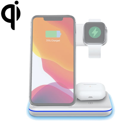 Z5A QI Vertical Magnetic Wireless Charger for Mobile Phones & Apple Watches & AirPods / Samsung Galaxy Buds / Huawei Free Buds, with Touch Ring Light (White)-garmade.com