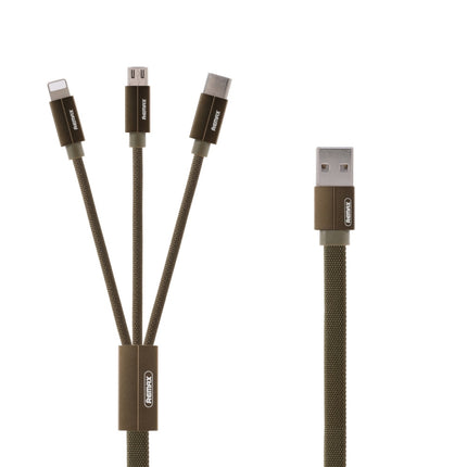 REMAX RC-094TH 1m 2.4A 3 in 1 USB to 8 Pin & USB-C / Type-C & Micro USB Fast Charging Data Cable(Army Green)-garmade.com