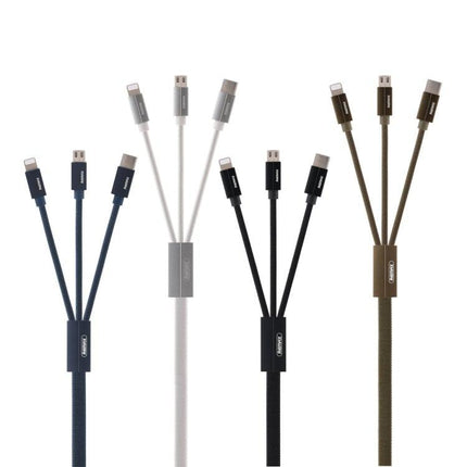 REMAX RC-094TH 1m 2.4A 3 in 1 USB to 8 Pin & USB-C / Type-C & Micro USB Fast Charging Data Cable(Army Green)-garmade.com