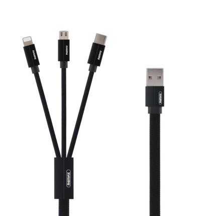 REMAX RC-094TH 1m 2.4A 3 in 1 USB to 8 Pin & USB-C / Type-C & Micro USB Fast Charging Data Cable(Black)-garmade.com