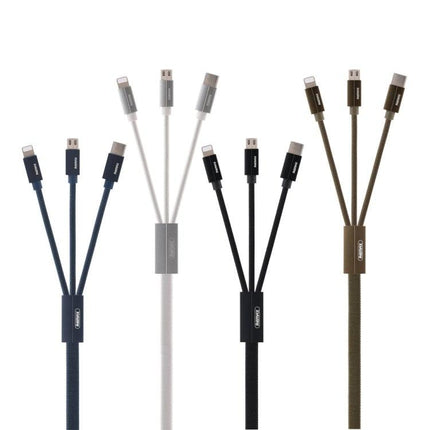 REMAX RC-094TH 1m 2.4A 3 in 1 USB to 8 Pin & USB-C / Type-C & Micro USB Fast Charging Data Cable(Black)-garmade.com