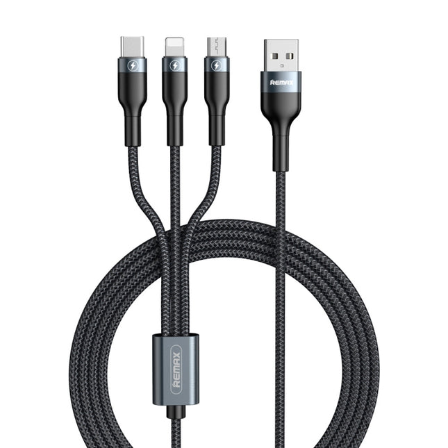 REMAX RC-070TH 1.2m 2A 3 in 1 USB to 8 Pin & USB-C / Type-C & Micro USB Charging Cable(Black)-garmade.com