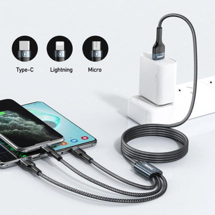REMAX RC-070TH 1.2m 2A 3 in 1 USB to 8 Pin & USB-C / Type-C & Micro USB Charging Cable(Silver)-garmade.com
