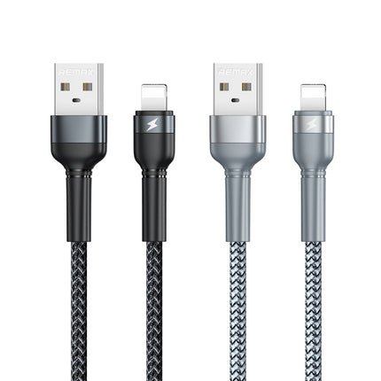 REMAX RC-124i 1m 2.4A USB to 8 Pin Aluminum Alloy Braid Fast Charging Data Cable for iPhone, iPad(Black)-garmade.com