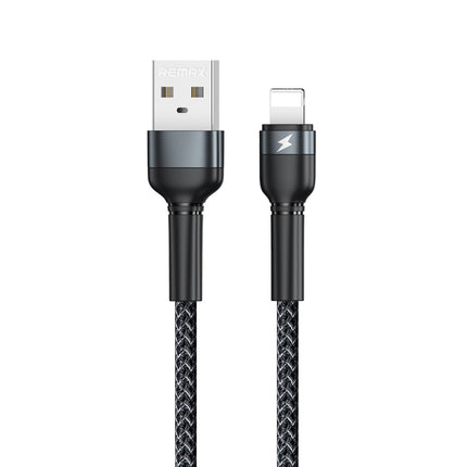REMAX RC-124i 1m 2.4A USB to 8 Pin Aluminum Alloy Braid Fast Charging Data Cable for iPhone, iPad(Black)-garmade.com