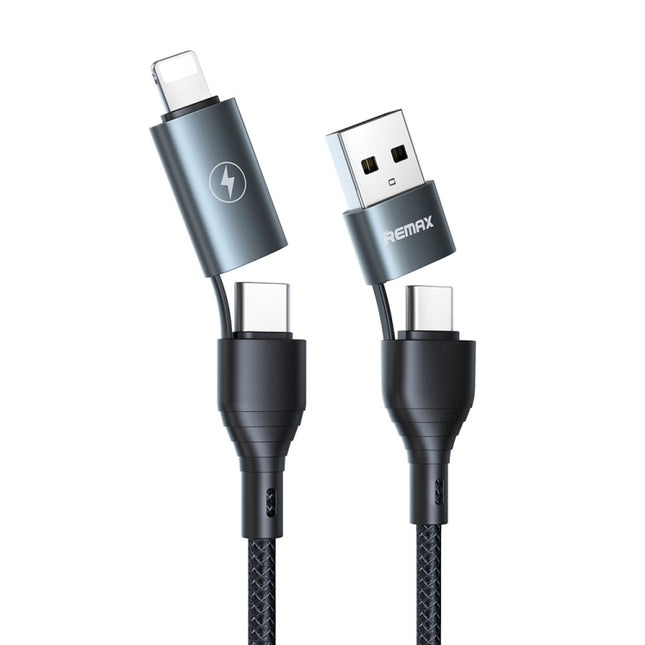 REMAX RC-011 1.2m 2.4A 4-in-1 USB to USB-C / Type-Cx2 + 8 Pin Fast Charging Data Cable(Black)-garmade.com