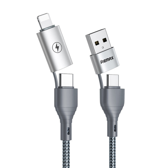 REMAX RC-011 1.2m 2.4A 4-in-1 USB to USB-C / Type-Cx2 + 8 Pin Fast Charging Data Cable(Silver)-garmade.com