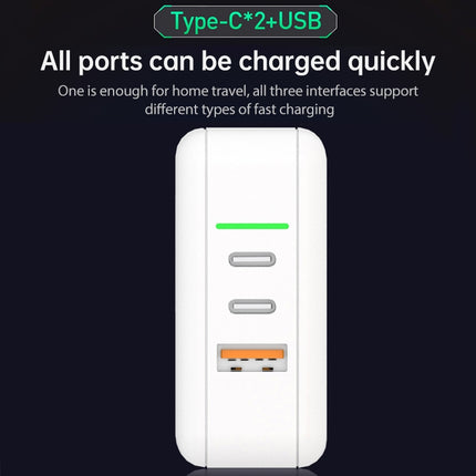 65W USB Ports x 1 + Type-C Port x 2 GaN Portable Mini Fast Charger Travel Charger with UK & US & EU Plug Set (Black)-garmade.com