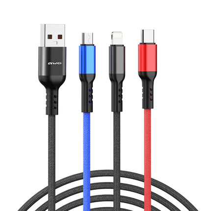awei CL-971 3 in 1 1.2m 2.4A USB to 8 Pin + Micro USB + USB-C / Type-C Multi Charging Cable-garmade.com