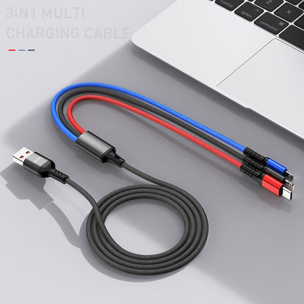 awei CL-971 3 in 1 1.2m 2.4A USB to 8 Pin + Micro USB + USB-C / Type-C Multi Charging Cable-garmade.com