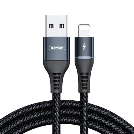 REMAX RC-152I 1m 2.4A USB to 8 Pin Colorful Breathing Data Cable(Black)-garmade.com