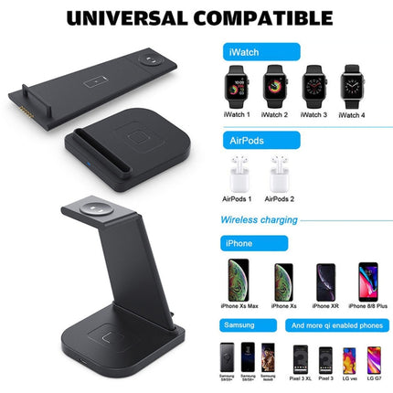 HQ-UD21 3 in 1 Folding Mobile Phone Watch Multi-Function Charging Stand Wireless Charger for iPhones & Apple Watch & Airpods (Black)-garmade.com