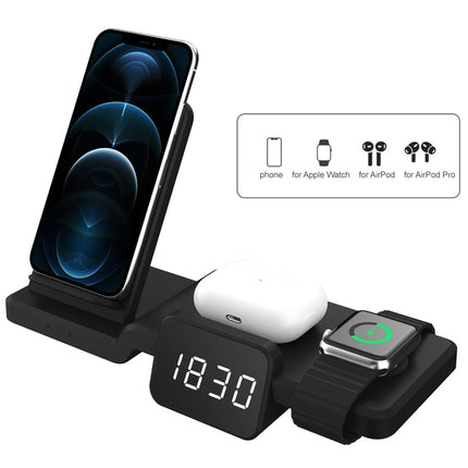 C100 5 In 1 Clock Wireless Charger Charging Holder Stand Station For iPhone / Apple Watch / AirPods-garmade.com