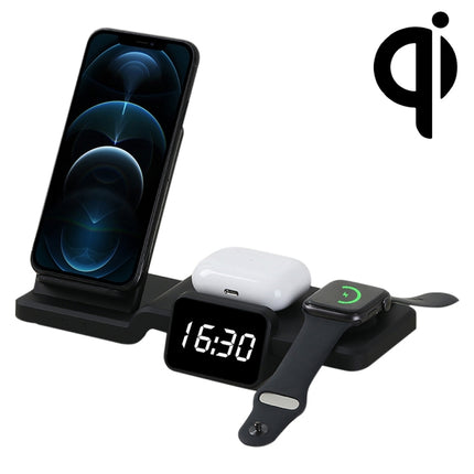 C100 5 In 1 Clock Wireless Charger Charging Holder Stand Station For iPhone / Apple Watch / AirPods-garmade.com