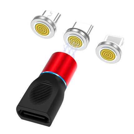 4 in 1 3A 8 Pin & USB-C / Type-C & Micro USB Zinc Alloy Magnetic Charging Head + USB-C / Type-C Magnetic Charging Adapter Set (Red)-garmade.com