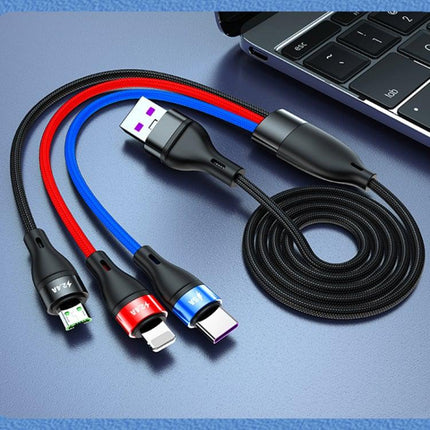 40W 5A USB to Micro USB + USB-C / Type-C + 8 Pin Fast Charging Data Cable, Cable Length: 1.2m-garmade.com