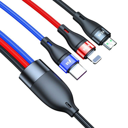 40W 5A USB to Micro USB + USB-C / Type-C + 8 Pin Fast Charging Data Cable, Cable Length: 1.2m-garmade.com