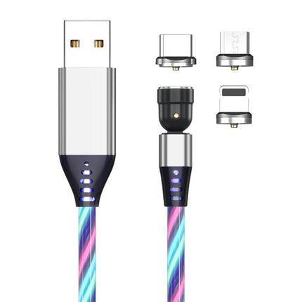 3 in 1 2.4A USB to 8 Pin + Micro USB + USB-C / Type-C 540 Degree Bendable Streamer Magnetic Data Cable, Cable Length: 1m (Colour)-garmade.com