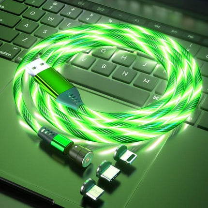3 in 1 2.4A USB to 8 Pin + Micro USB + USB-C / Type-C 540 Degree Bendable Streamer Magnetic Data Cable, Cable Length: 1m (Green)-garmade.com