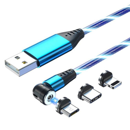 3 in 1 2.4A USB to 8 Pin + Micro USB + USB-C / Type-C 540 Degree Bendable Streamer Magnetic Data Cable, Cable Length: 1m (Blue)-garmade.com
