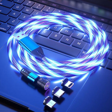 3 in 1 2.4A USB to 8 Pin + Micro USB + USB-C / Type-C 540 Degree Bendable Streamer Magnetic Data Cable, Cable Length: 1m (Blue)-garmade.com