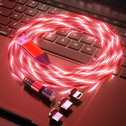 3 in 1 2.4A USB to 8 Pin + Micro USB + USB-C / Type-C 540 Degree Bendable Streamer Magnetic Data Cable, Cable Length: 1m (Red)-garmade.com