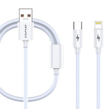 awei CL-79 2 in 1 1.2m USB to 8 Pin + USB-C / Type-C Multi Charging Cable-garmade.com