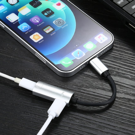 2 in 1 8 Pin Male to Dual 8 Pin Female Charging and Listening to Music Audio Earphone Adapter, Compatible with All IOS Systems(Silver)-garmade.com