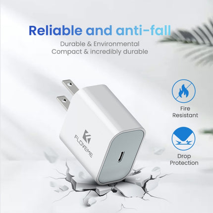 FLOVEME 20W PD 3.0 Travel Fast Charger Power Adapter, US Plug (White)-garmade.com