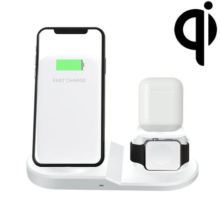OJD-45 3 in 1 QI 10W Mobile Phone + Watch + 8 Pin Earphone Charging Port Multi-function Wireless Charger for Mobile Phones & Watches & AirPods 2(White)-garmade.com