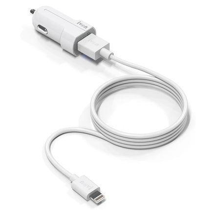 IVON CC13 QC 3.0 Fast Charging Car Charger Set with 8 Pin Charging Cable (White)-garmade.com