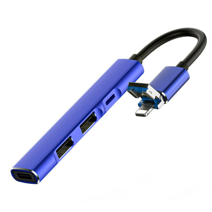 4 in 1 8 Pin/USB to Type-C / 2个USB / 8 Pin Ports Multifunctional Docking Station HUB (Blue)-garmade.com