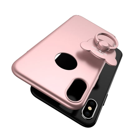 AIQAA For iPhone X / XS Solid Color Metal Paint Plastic PC Dropproof Protective case with Bear Ring Holder(Rose Gold)-garmade.com
