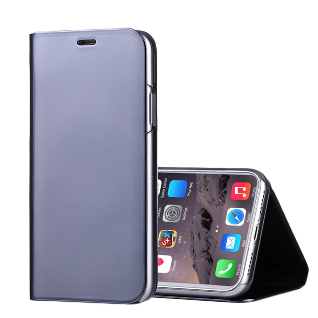For iPhone X / XS Electroplating Mirror Horizontal Flip Leather Case with Holder (Black)-garmade.com