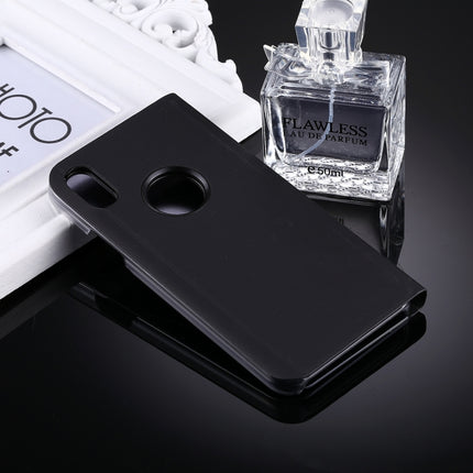 For iPhone X / XS Electroplating Mirror Horizontal Flip Leather Case with Holder (Black)-garmade.com