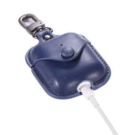 PU Leather Wireless Bluetooth Earphone Protective Case for Apple AirPods 1 / 2, with Metal Buckle(Blue)-garmade.com