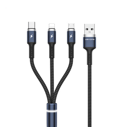 WK WDC-1191.2m 2.4A 3 in 1 USB to 8Pin + Micro USB + USB-C / Type-C Fython Luminous Charging Cable(Black)-garmade.com