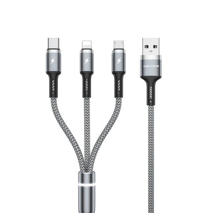 WK WDC-1191.2m 2.4A 3 in 1 USB to 8Pin + Micro USB + USB-C / Type-C Fython Luminous Charging Cable(Silver)-garmade.com