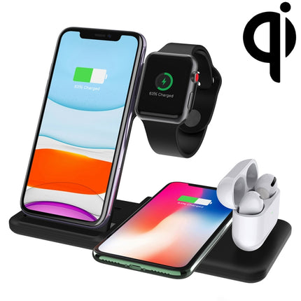 Q20 4 In 1 Wireless Charger Charging Holder Stand Station For iPhone / Apple Watch / AirPods, Support Dual Phones Charging (Black)-garmade.com