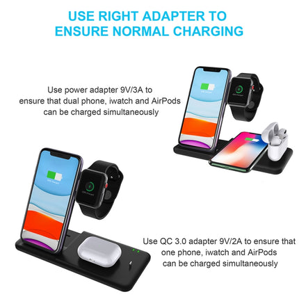 Q20 4 In 1 Wireless Charger Charging Holder Stand Station For iPhone / Apple Watch / AirPods, Support Dual Phones Charging (Black)-garmade.com