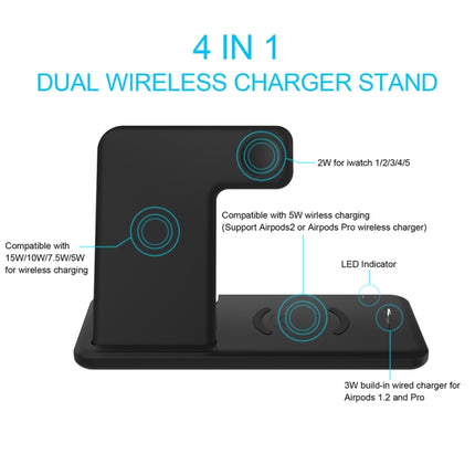 Q20 4 In 1 Wireless Charger Charging Holder Stand Station with Adapter For iPhone / Apple Watch / AirPods, Support Dual Phones Charging (White)-garmade.com