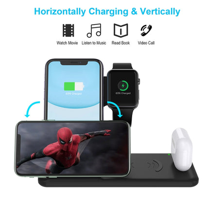 Q20 4 In 1 Wireless Charger Charging Holder Stand Station with Adapter For iPhone / Apple Watch / AirPods, Support Dual Phones Charging (Black)-garmade.com