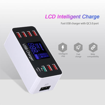 A9 Plus (Global Version) Multi-function AC 100V~240V 8 Ports USB Digital Display LCD Detachable Charging Station Smart Charger with Wireless Charger,Support QC3.0 (White)-garmade.com