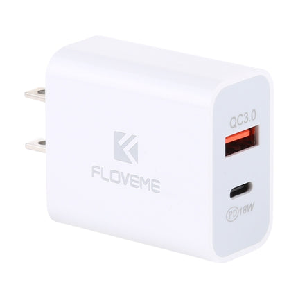 FLOVEME 18W PD + QC 3.0 Dual USB Travel Fast Charger Power Adapter, US Plug-garmade.com