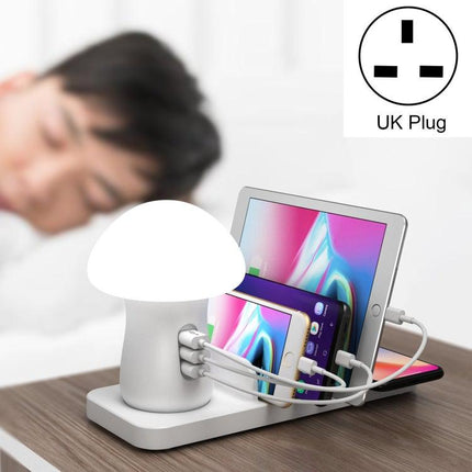HQ-UD12 Universal 4 in 1 40W QC3.0 3 USB Ports + Wireless Charger Mobile Phone Charging Station with Mushroom Shape LED Light, Length: 1.2m, UK Plug(White)-garmade.com